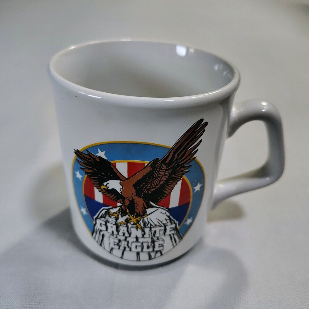 Vintage Military Granite Eagle Mug Red White Blue Stars & Stripes